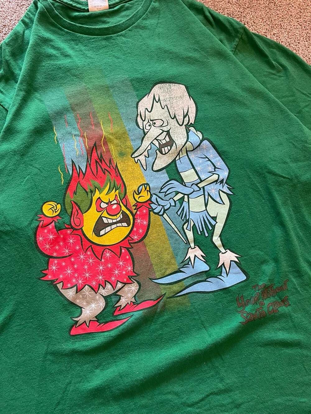 The Year Without A Santa Claus Heat Miser and Snow Miser Graphic Tee XL Green